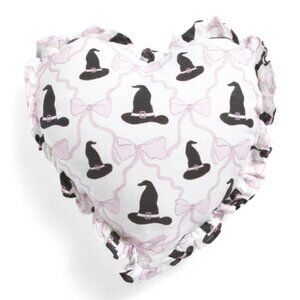 INDIGO 16x15 Witch Hat And Bow Printed Ruffle Pillow